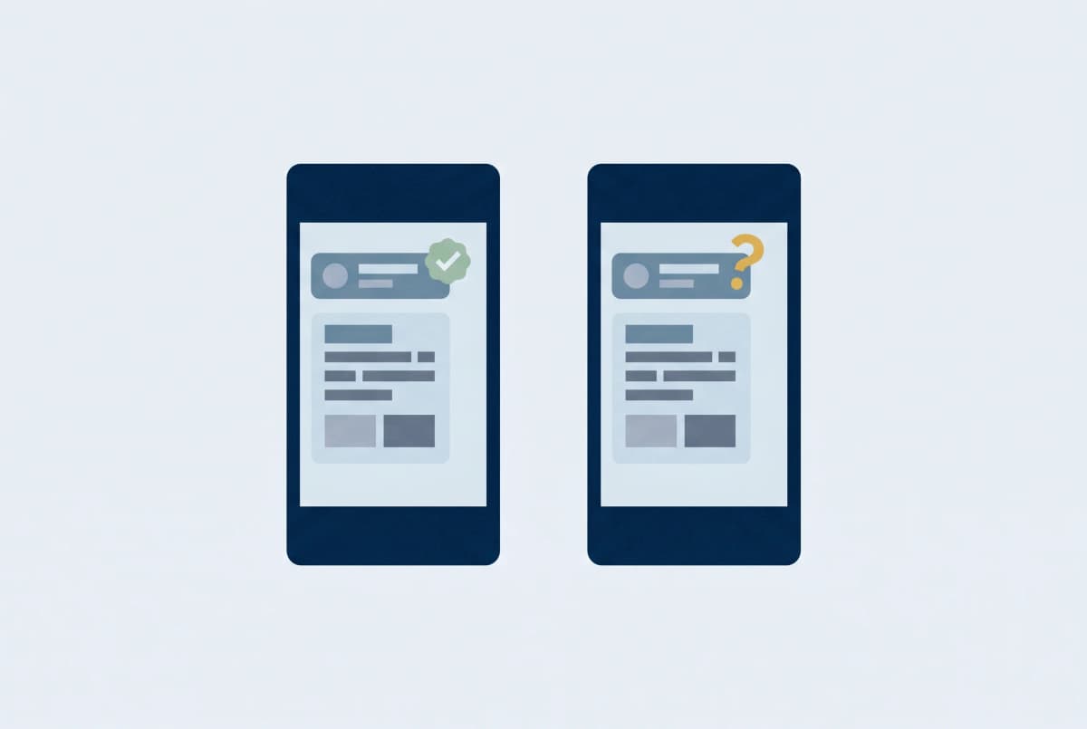 Two mobile phone screens side by side: one displays a brand-name SMS with a Verified sender ID badge; the other shows the same SMS with an Unverified label — illustrating the 1 July 2026 SMS Sender ID Register threshold