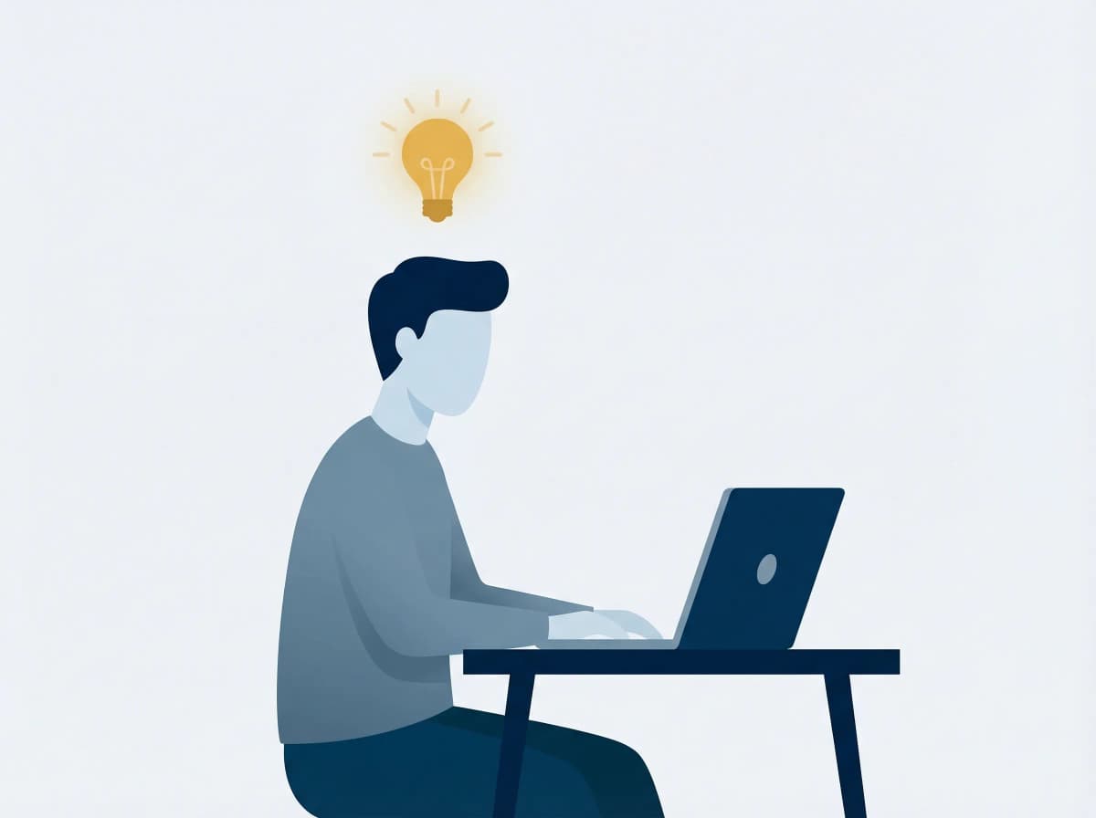 Illustration of a person at a laptop having a lightbulb moment